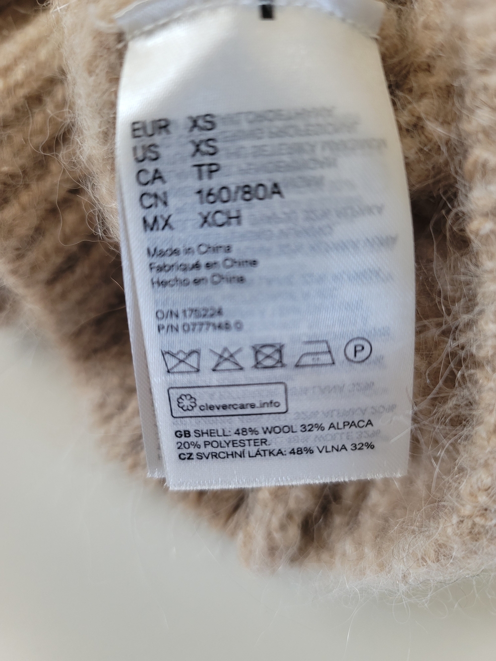 H&M Wool/Alpaca Blend Crew Neck Long Sleeve Taupe Sweater, XS - Picture 8 of 9